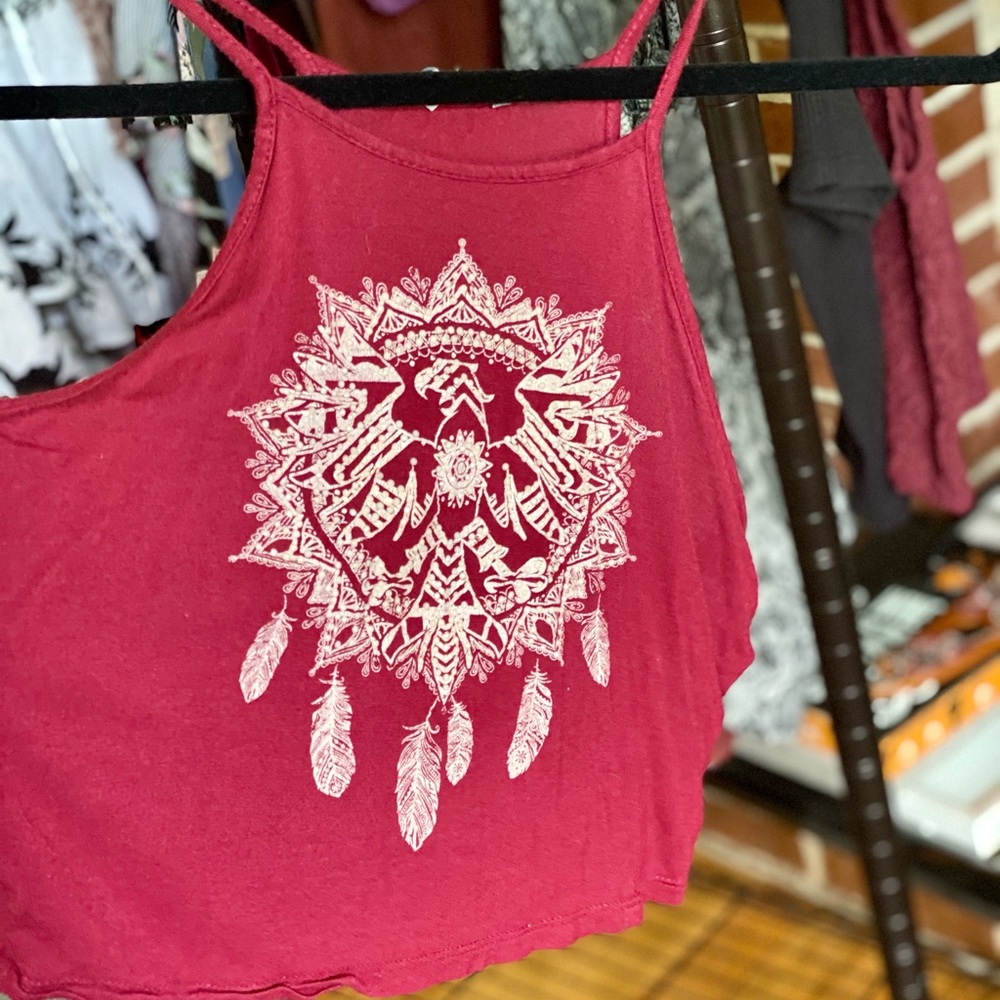 Soft Dream Catcher Maroon/Red Crop Tank Top